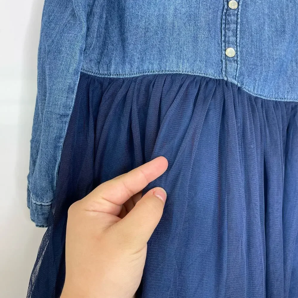 Oshkosh B'gosh Toddler Girls Mixed Fabric Chambray and Tulle Dress 5T
